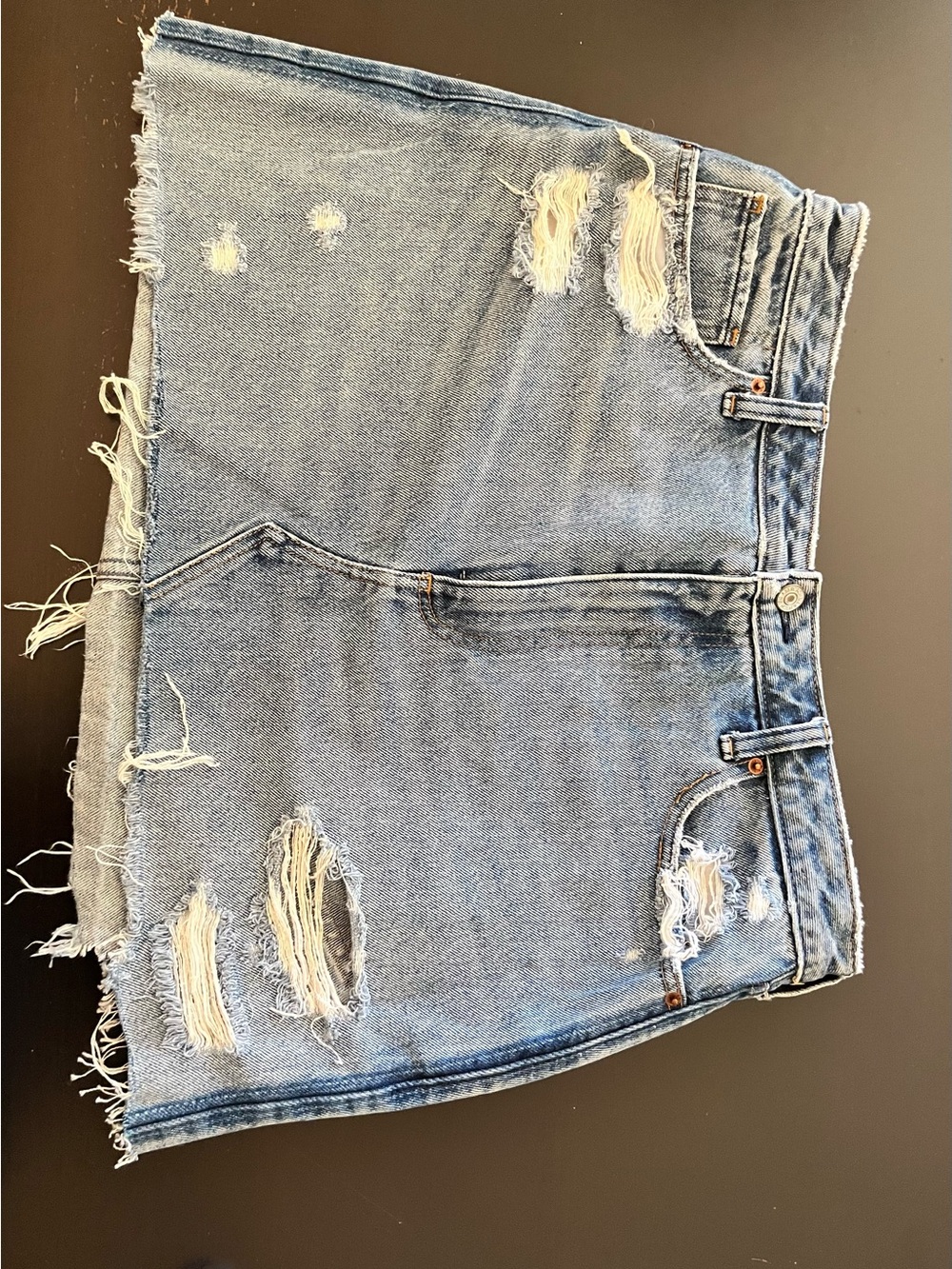 Abercrombie & Fitch Light Blue Distressed Denim Mini Skirt
